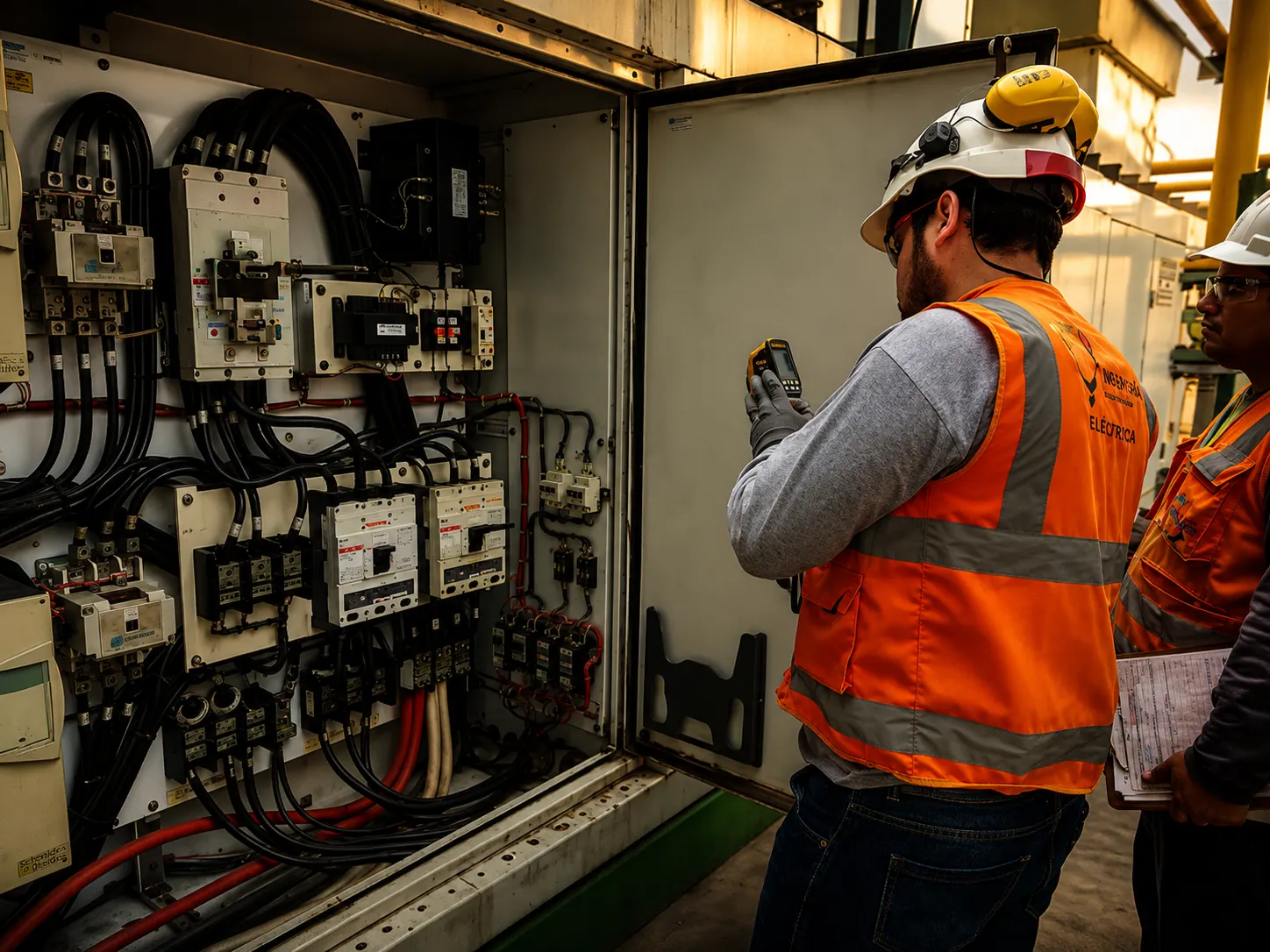 Técnico de HEMACON revisando tablero eléctrico industrial